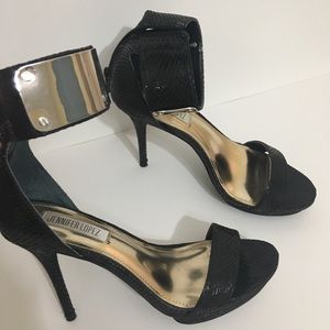 Jennifer Lopez Black Silver Xena Open Toe Heels